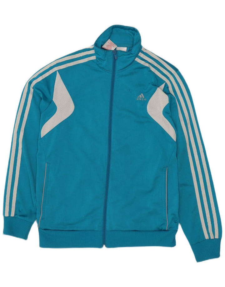 Adidas Boys Tracksuit Top Jacket 13-14 Years Blue Colourblock Polyester