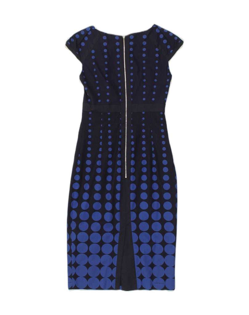 KAREN MILLEN Womens Sheath Dress UK 6 XS Navy Blue Spotted Cotton | Vintage Karen Millen | Thrift | Second-Hand Karen Millen | Used Clothing | Messina Hembry 