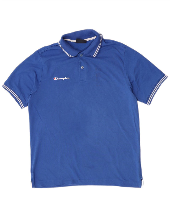 Champion Mens Graphic Polo Shirt Small Blue Cotton