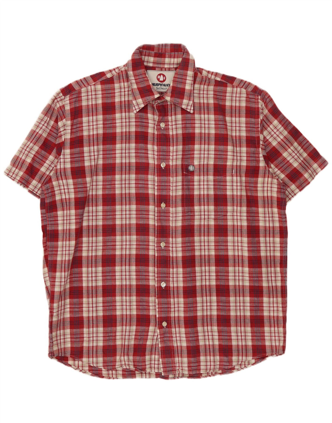 MURPHY & NYE Mens Short Sleeve Shirt Large Red Check Cotton