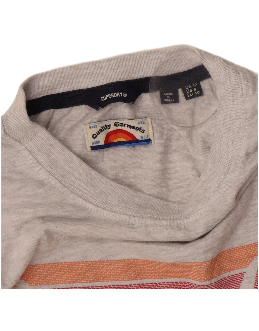 Superdry Womens Crop Graphic T-Shirt Top UK 12 Medium Grey Striped