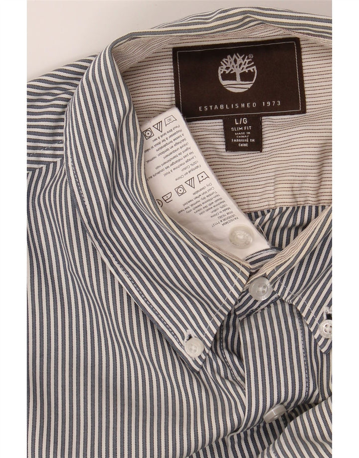 TIMBERLAND Mens Slim Fit Shirt Large Grey Pinstripe Cotton