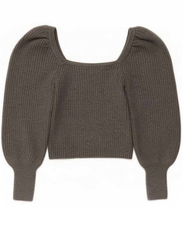 Zara Womens Top Long Sleeve UK 12 Medium Grey Acrylic