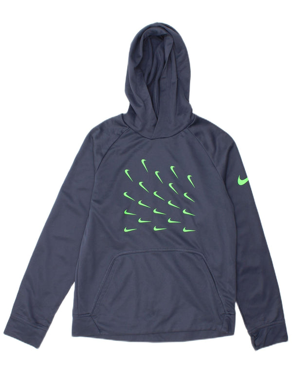 Nike Boys Therma-Fit Graphic Hoodie Jumper 12-13 Years Large Navy Blue