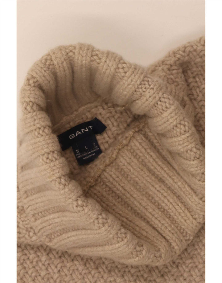 Gant Womens Roll Neck Jumper Sweater UK 16 Large Beige Wool