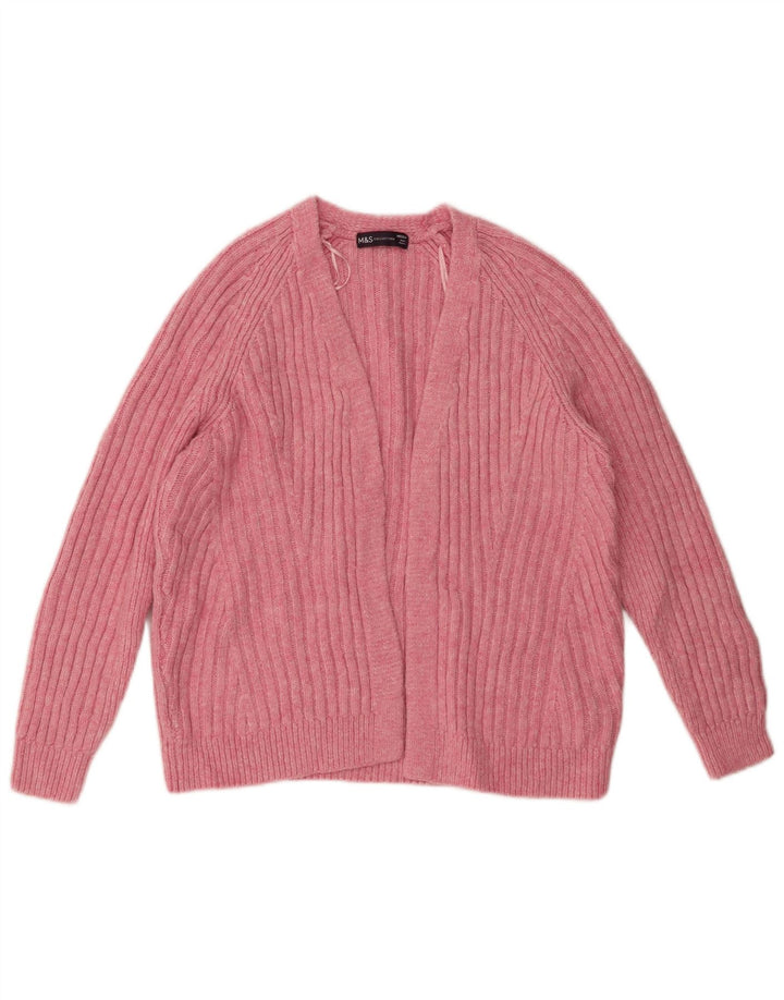 Marks & Spencer Womens Open Cardigan Sweater UK 14 Medium Pink Acrylic