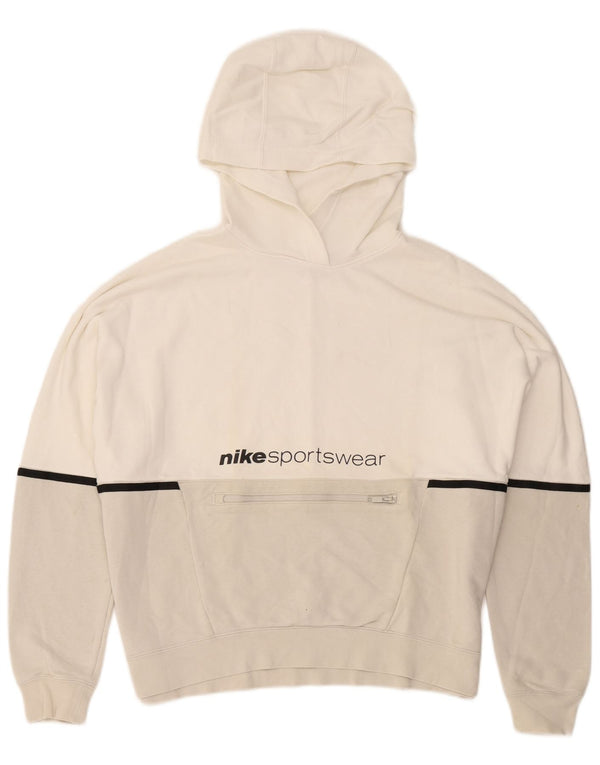 Nike Mens Graphic Hoodie Jumper Medium White Colourblock Cotton