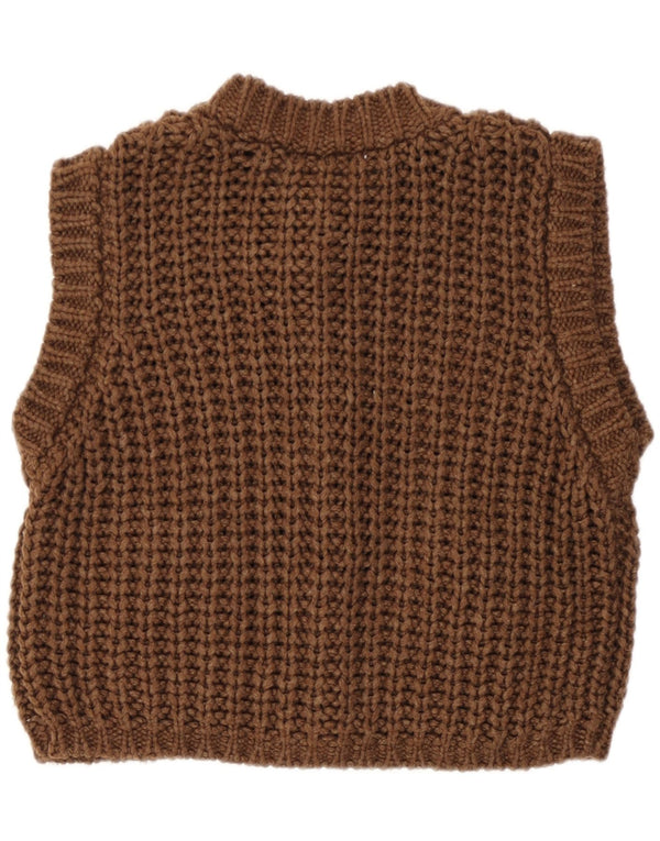 Zara Womens Crop Sleeveless Oversized Cardigan Sweater UK 10 Small Brown