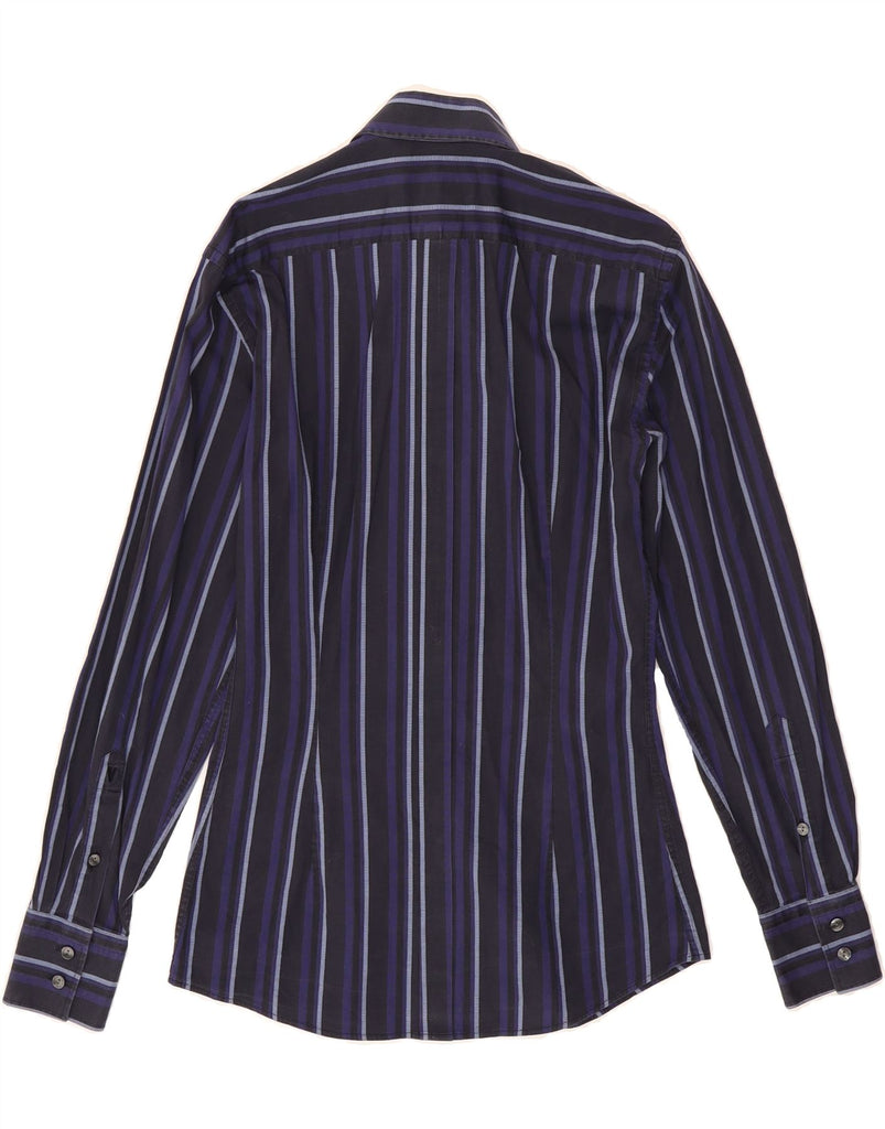 VERSACE Mens Slim Shirt Size 38/15 Medium Navy Blue Striped Cotton Vintage Versace and Second-Hand Versace from Messina Hembry 