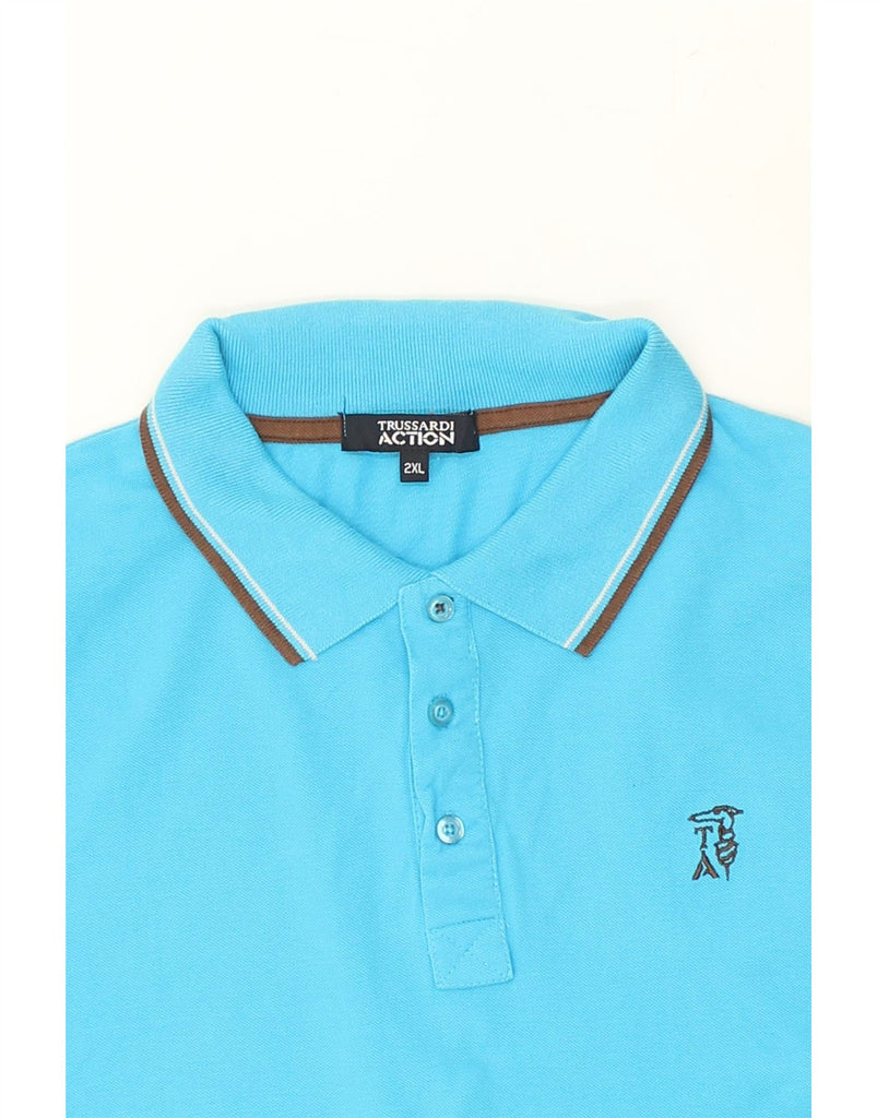 TRUSSARDI Mens Slim Polo Shirt 2XL Blue | Vintage Trussardi | Thrift | Second-Hand Trussardi | Used Clothing | Messina Hembry 