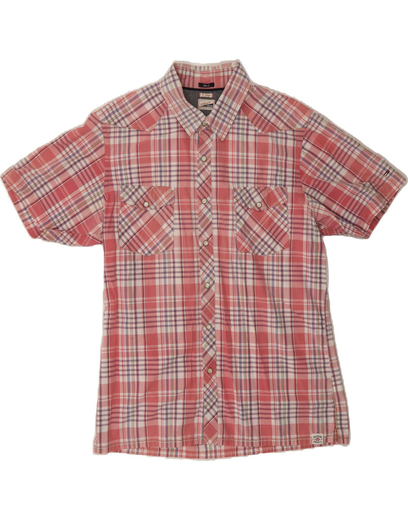 TOMMY HILFIGER Mens Slim Fit Short Sleeve Shirt XL Pink Check Cotton Vintage Tommy Hilfiger and Second-Hand Tommy Hilfiger from Messina Hembry 