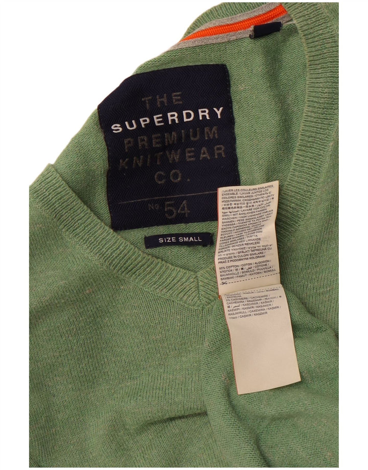Superdry Mens V-Neck Jumper Sweater Small Green Cotton