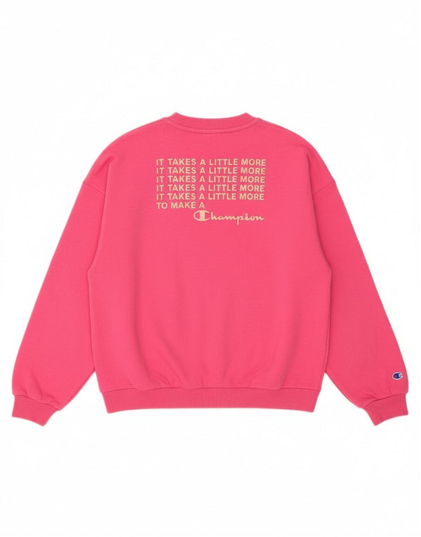 Champion Girls Graphic Sweatshirt Jumper 9-10 Years Medium Pink Cotton