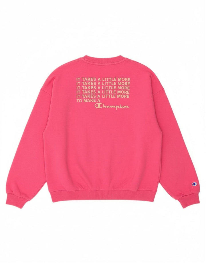 Champion Girls Graphic Sweatshirt Jumper 9-10 Years Medium Pink Cotton