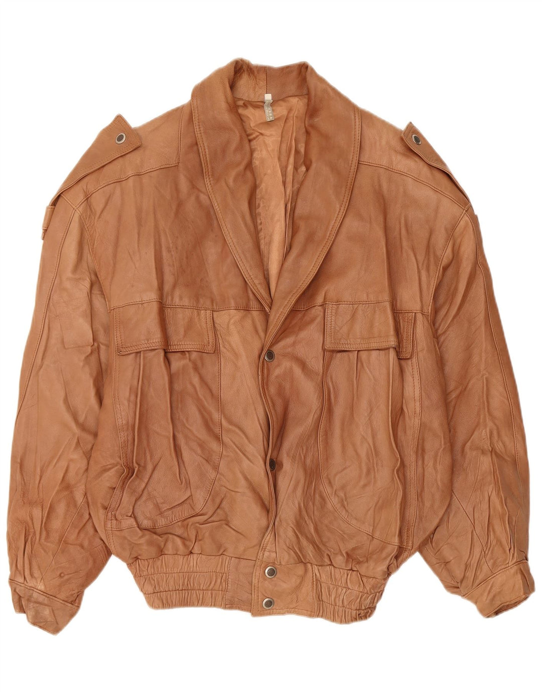 VINTAGE Mens Military Leather Jacket UK 44 2XL Brown Leather