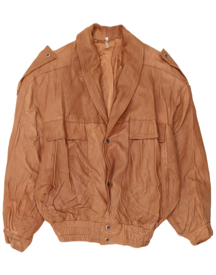 VINTAGE Mens Military Leather Jacket UK 44 2XL Brown Leather