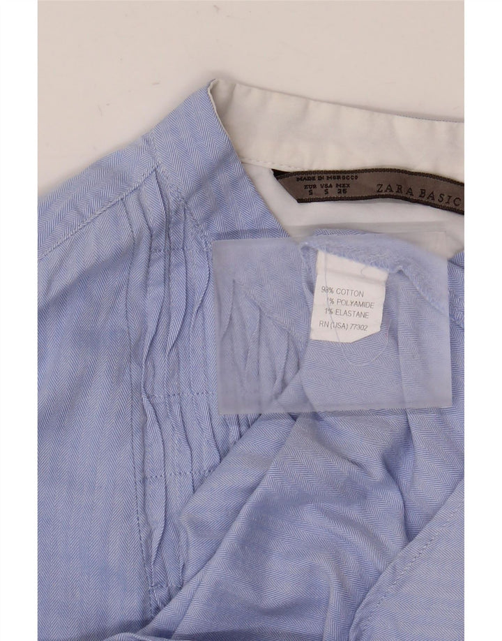 Zara Womens Pullover Shirt UK 10 Small Blue Herringbone Cotton
