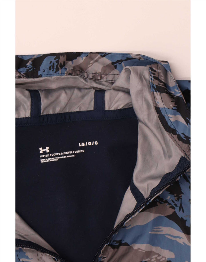 Under Armour Mens Hooded Pullover Tracksuit Top Large Navy Blue Camouflage