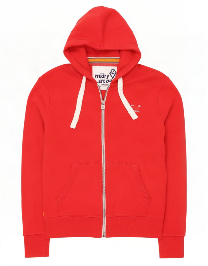 Superdry Mens Zip Hoodie Sweater Medium Red Cotton