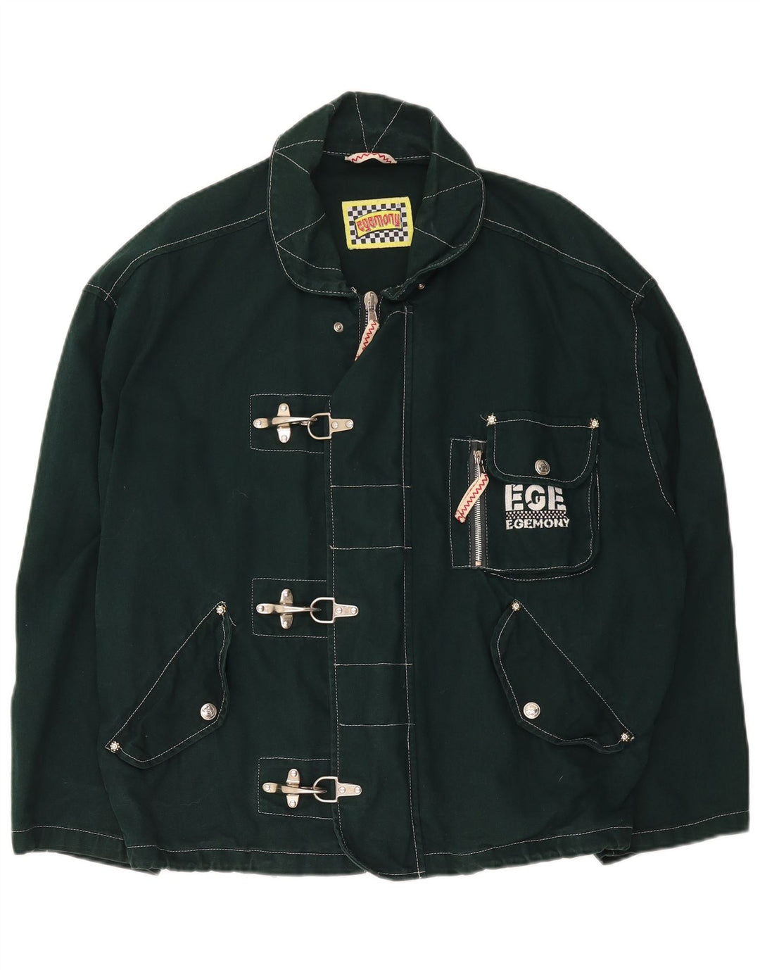 Egemony Mens Graphic Utility Jacket UK 42 XL Green Polyester