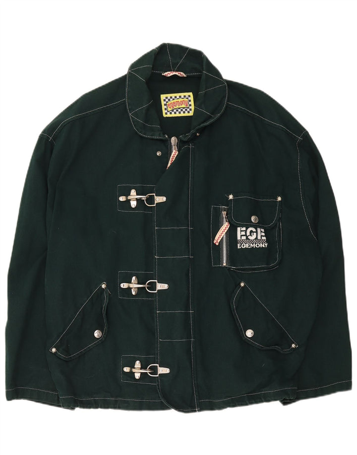 Egemony Mens Graphic Utility Jacket UK 42 XL Green Polyester