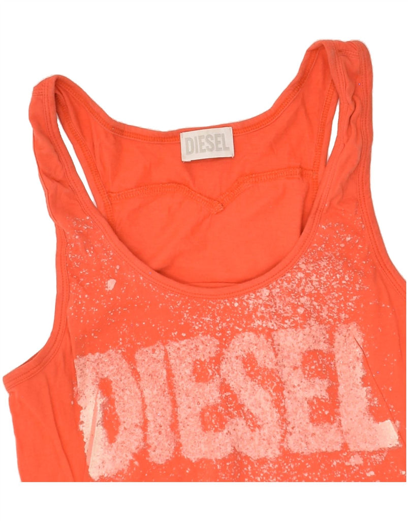 DIESEL Womens Graphic Sleeveless T-Shirt Dress UK 8 Small Orange Vintage Diesel and Second-Hand Diesel from Messina Hembry 