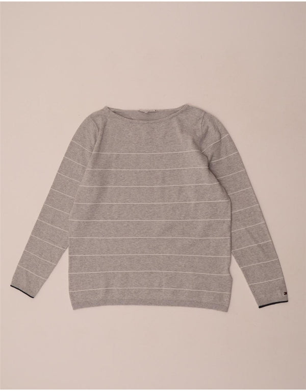 Tommy Hilfiger Womens Boat Neck Jumper Sweater UK 12 Medium Grey Striped