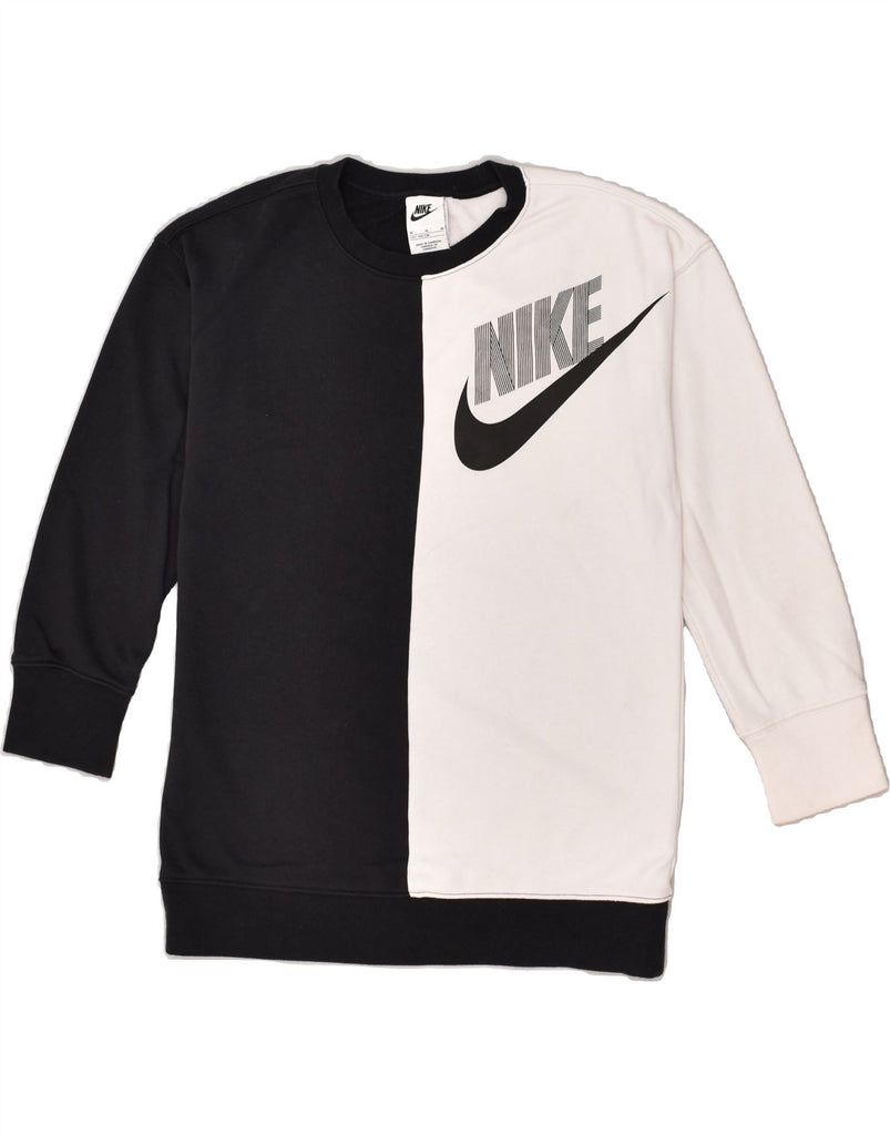 NIKE Girls Graphic Sweatshirt Jumper 10-11 Years Medium White Colourblock | Vintage Nike | Thrift | Second-Hand Nike | Used Clothing | Messina Hembry 