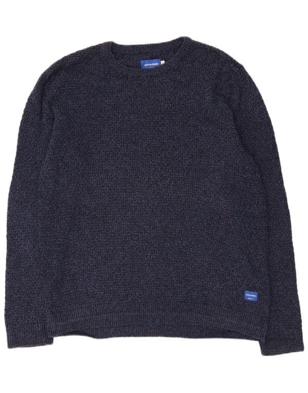 Jack & Jones Mens Crew Neck Jumper Sweater XL Navy Blue Flecked Cotton