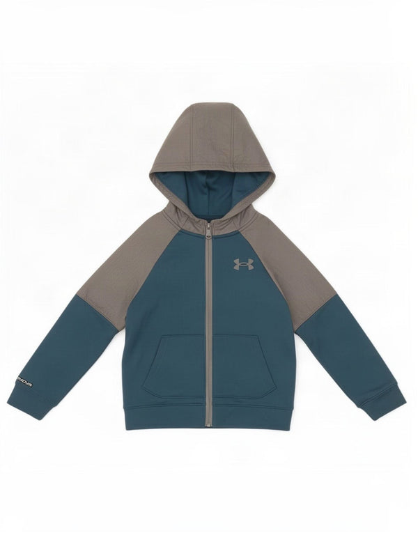 Under Armour Boys Zip Hoodie Sweater 6-7 Years XS Blue Colourblock