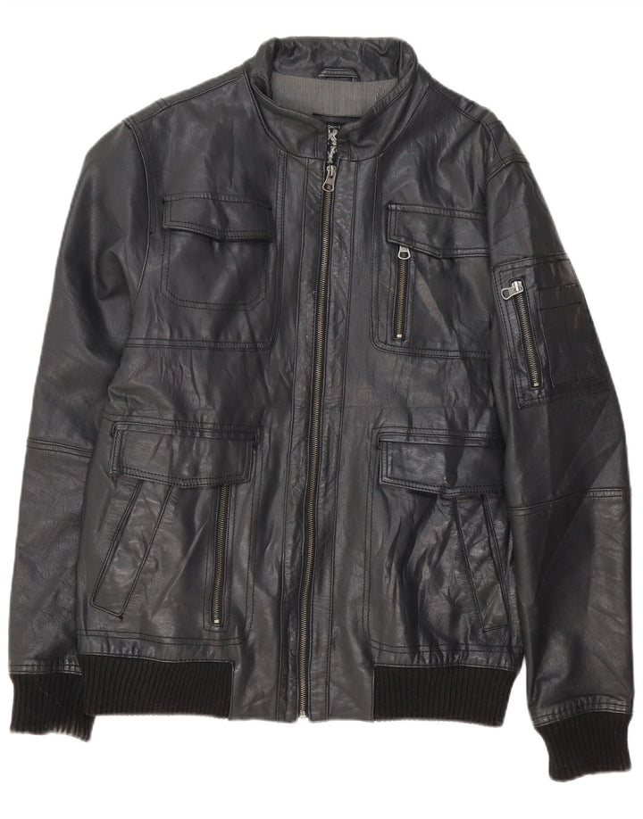 XDYE Mens Bomber Leather Jacket UK 42 XL Black Leather