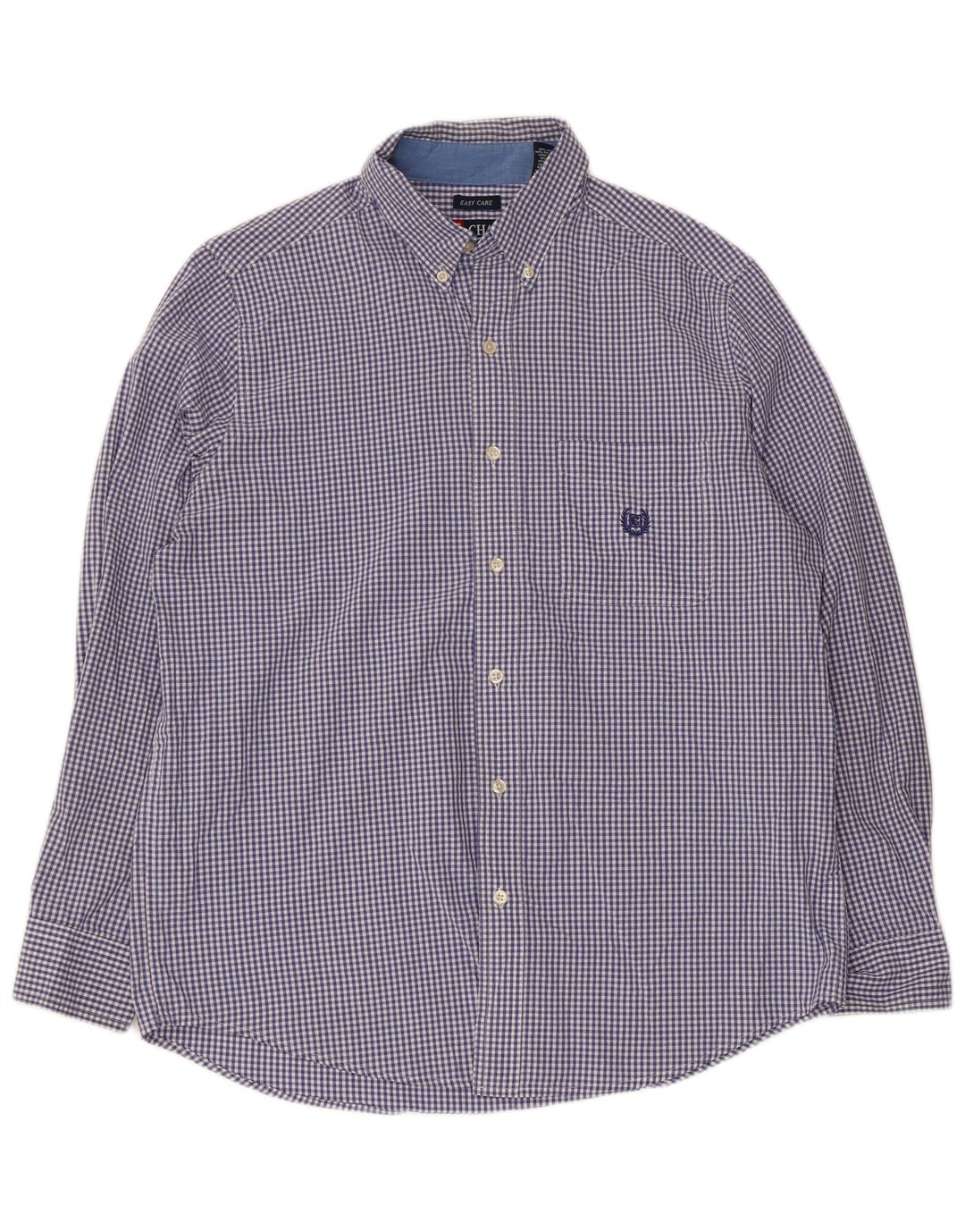 Chaps Mens Shirt Medium Navy Blue Gingham Cotton