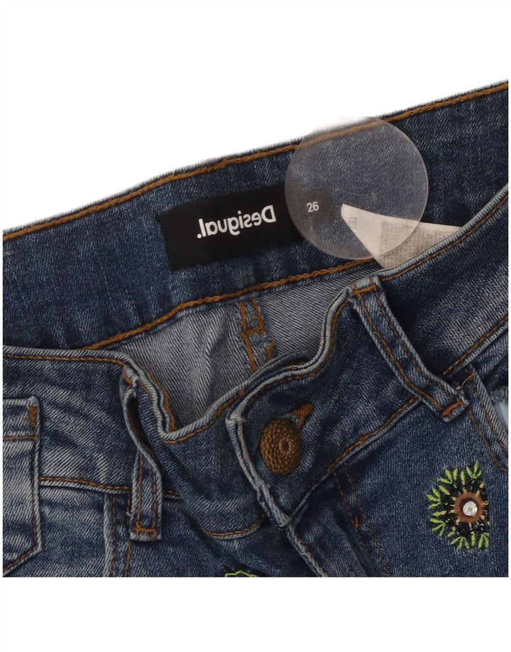 Desigual Womens Denim Denim Shorts W26 Small Blue Floral Cotton