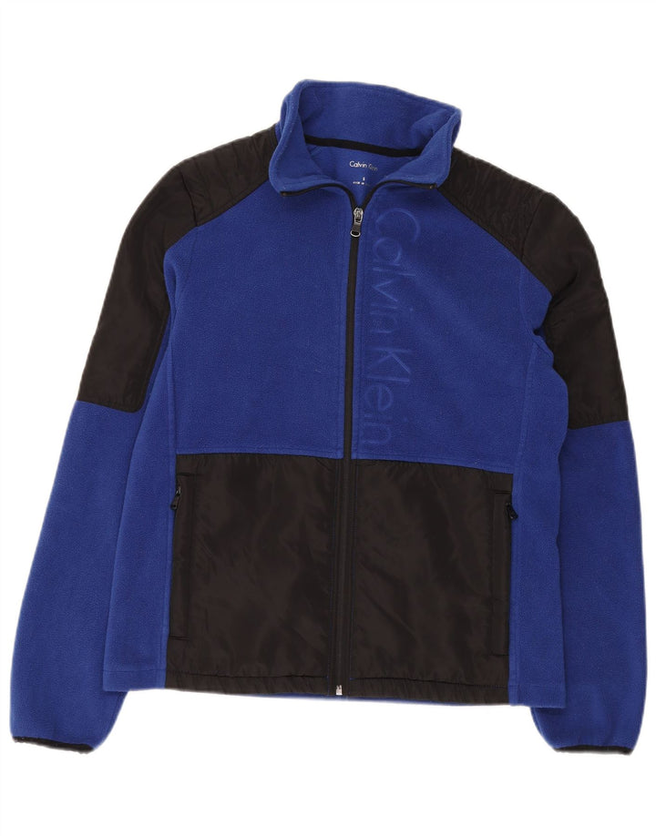 Calvin Klein Womens Graphic Fleece Jacket UK 10 Small Blue Colourblock