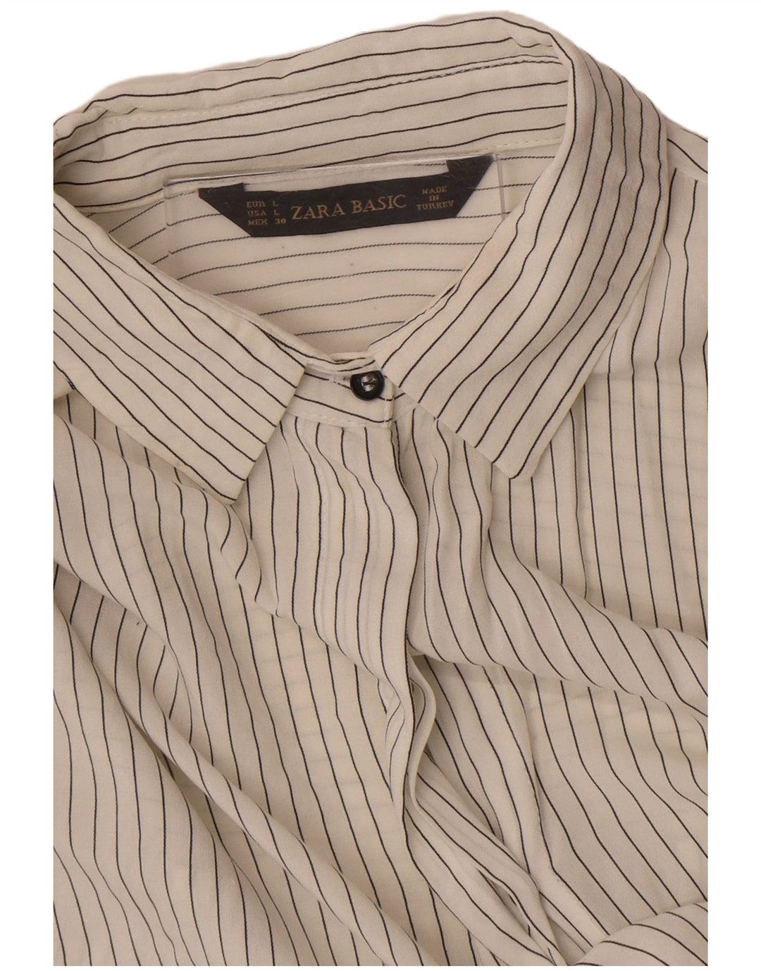 Zara Womens See Through Pullover Shirt UK 16 Large Off White Striped