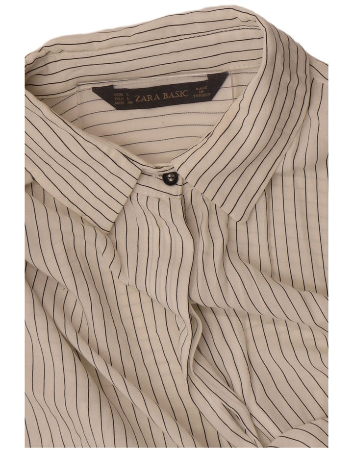 Zara Womens See Through Pullover Shirt UK 16 Large Off White Striped