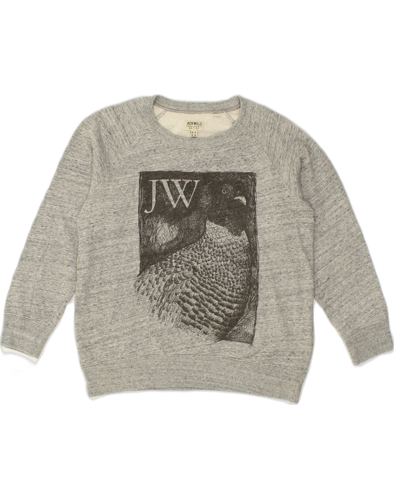 JACK WILLS Womens Graphic Sweatshirt Jumper UK 14 Large Grey Cotton | Vintage Jack Wills | Thrift | Second-Hand Jack Wills | Used Clothing | Messina Hembry 