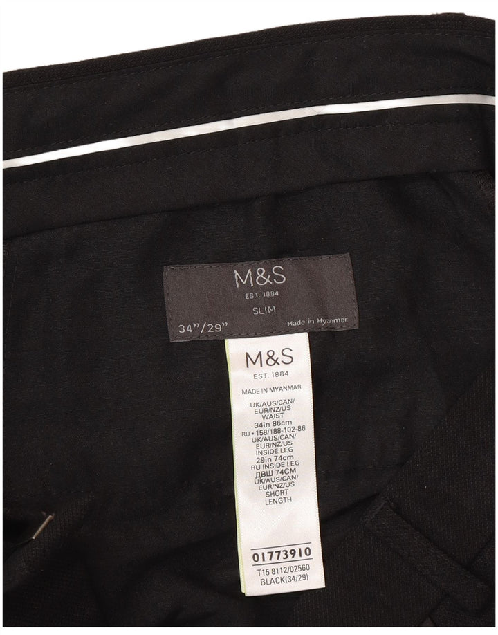 Marks & Spencer Mens Slim Suit Trousers W34 L29 Black Polyester