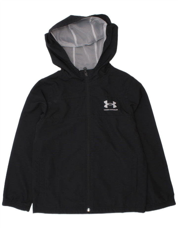 Under Armour Boys Hooded Rain Jacket 7-8 Years Small Black