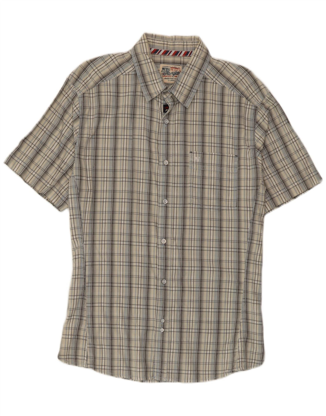 Wrangler Mens Short Sleeve Shirt XL Grey Check Cotton