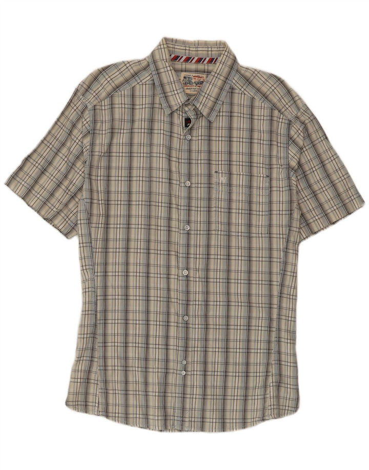 Wrangler Mens Short Sleeve Shirt XL Grey Check Cotton