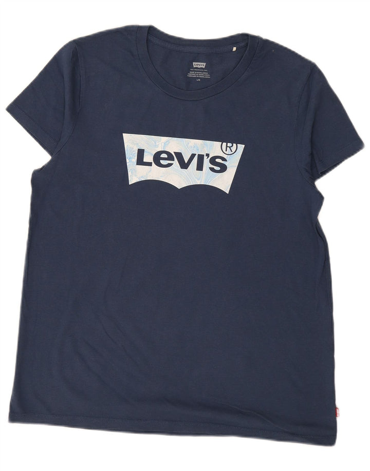 LEVI'S Womens Graphic T-Shirt Top UK 16 Large Navy Blue Cotton