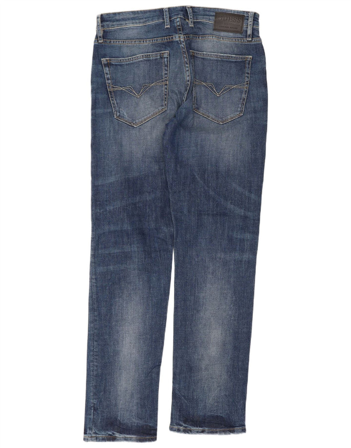 Guess Mens Distressed Slim Straight Jeans W33 L32 Blue