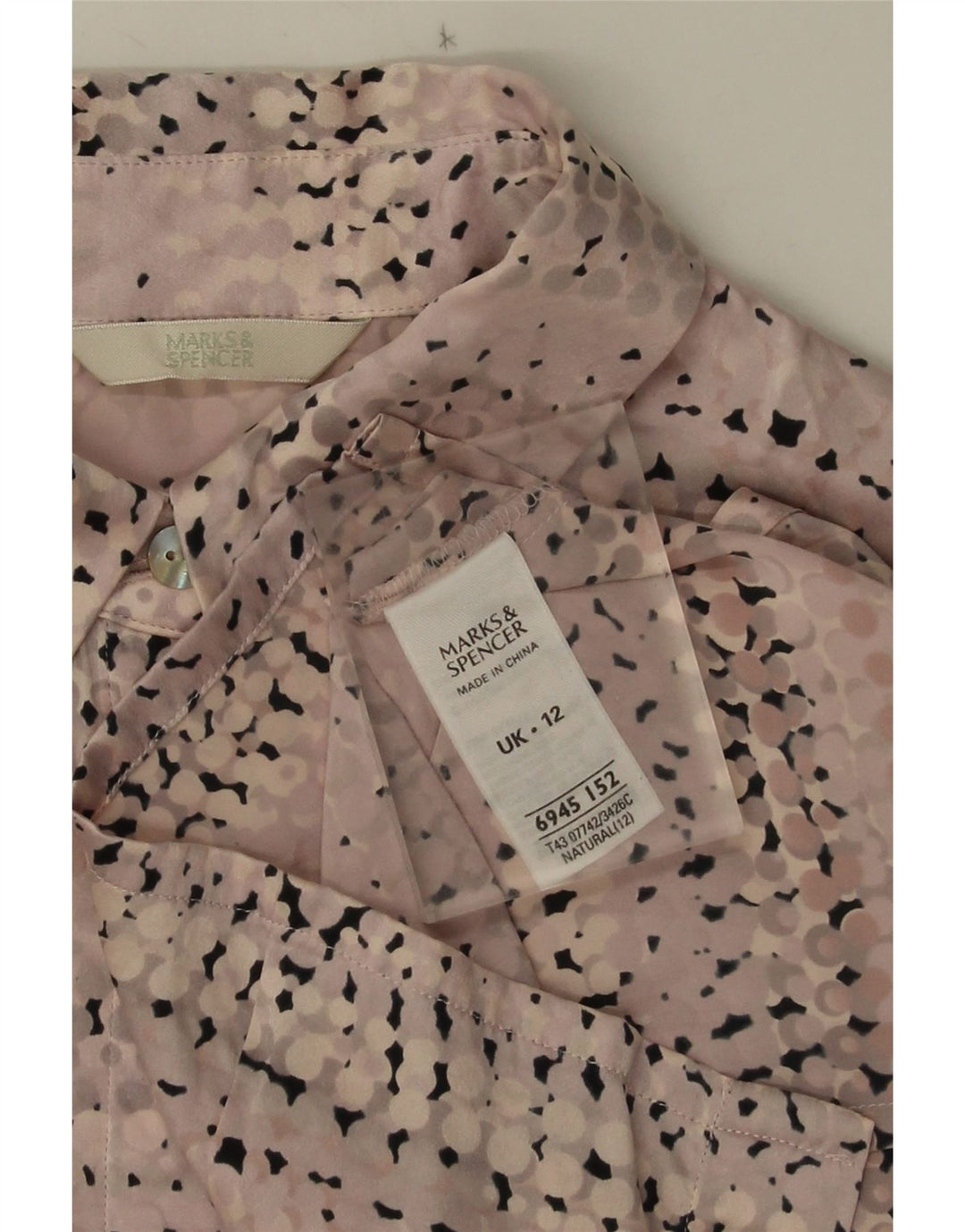 Marks & Spencer Womens Shirt Blouse UK 12 Medium Pink Spotted Silk