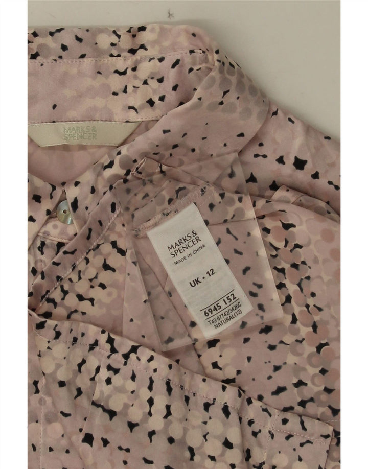 Marks & Spencer Womens Shirt Blouse UK 12 Medium Pink Spotted Silk