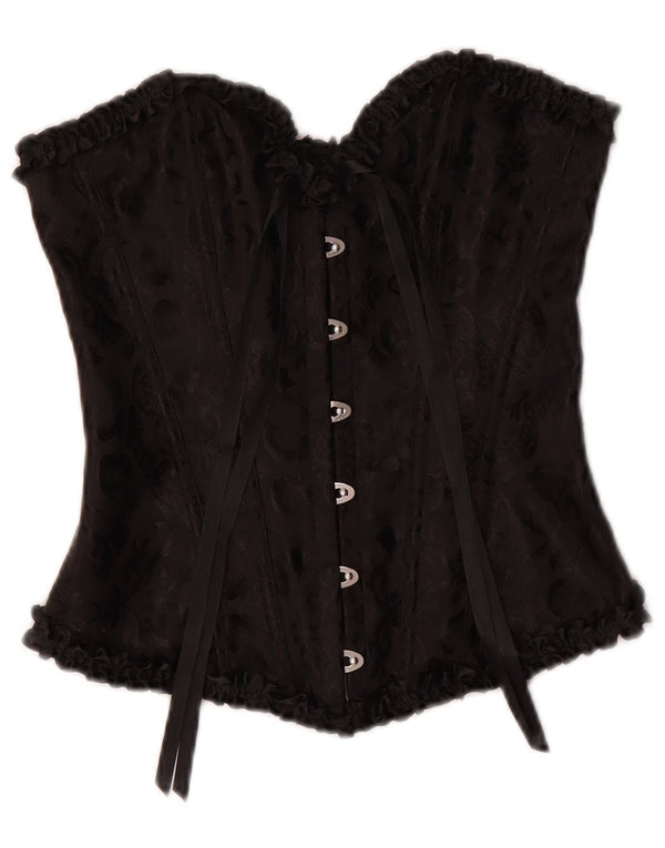 Vintage Womens Corset Top UK 8 Small Black Floral Polyester
