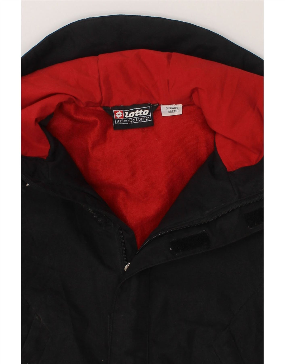 LOTTO Boys Graphic Hooded Windbreaker Jacket 2-3 Years Black Colourblock Vintage Lotto and Second-Hand Lotto from Messina Hembry 