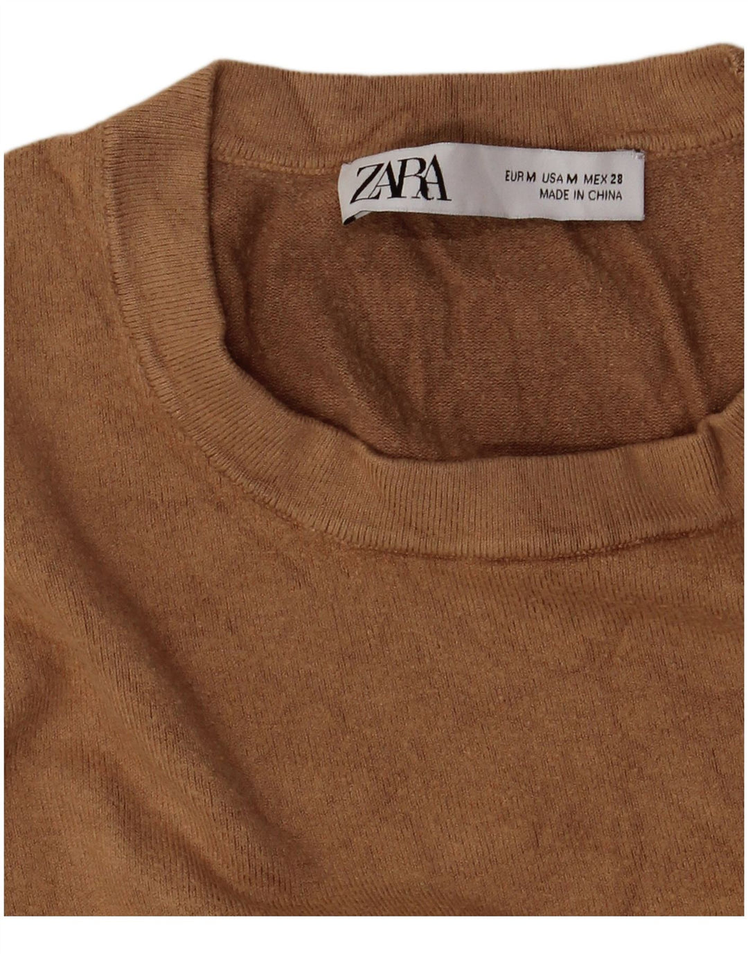 Zara Womens Crew Neck Jumper Sweater UK 12 Medium Brown