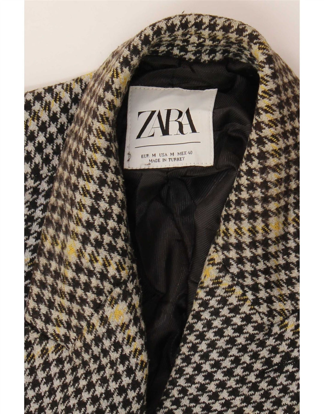 Zara Mens Double Breasted Blazer Jacket UK 38 Medium Black Houndstooth