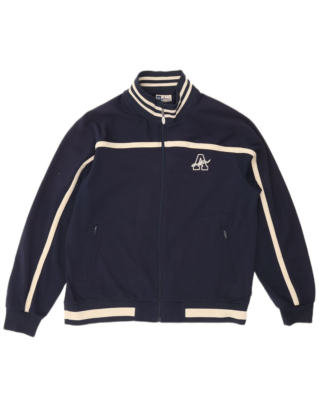 ASICS Mens Tracksuit Top Jacket XL Navy Blue Colourblock Polyester